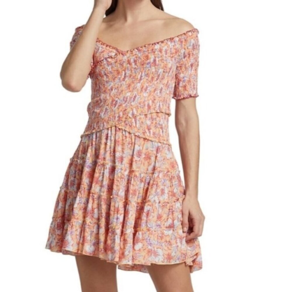 NEW/NWT Poupette St Barth Soledad Floral Print Smocked Mini Dress Size Small